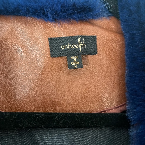 On Twelfth Fur Collar Brown Pleather Belted Long Jacket with Gold Accents - Picture 4 of 11